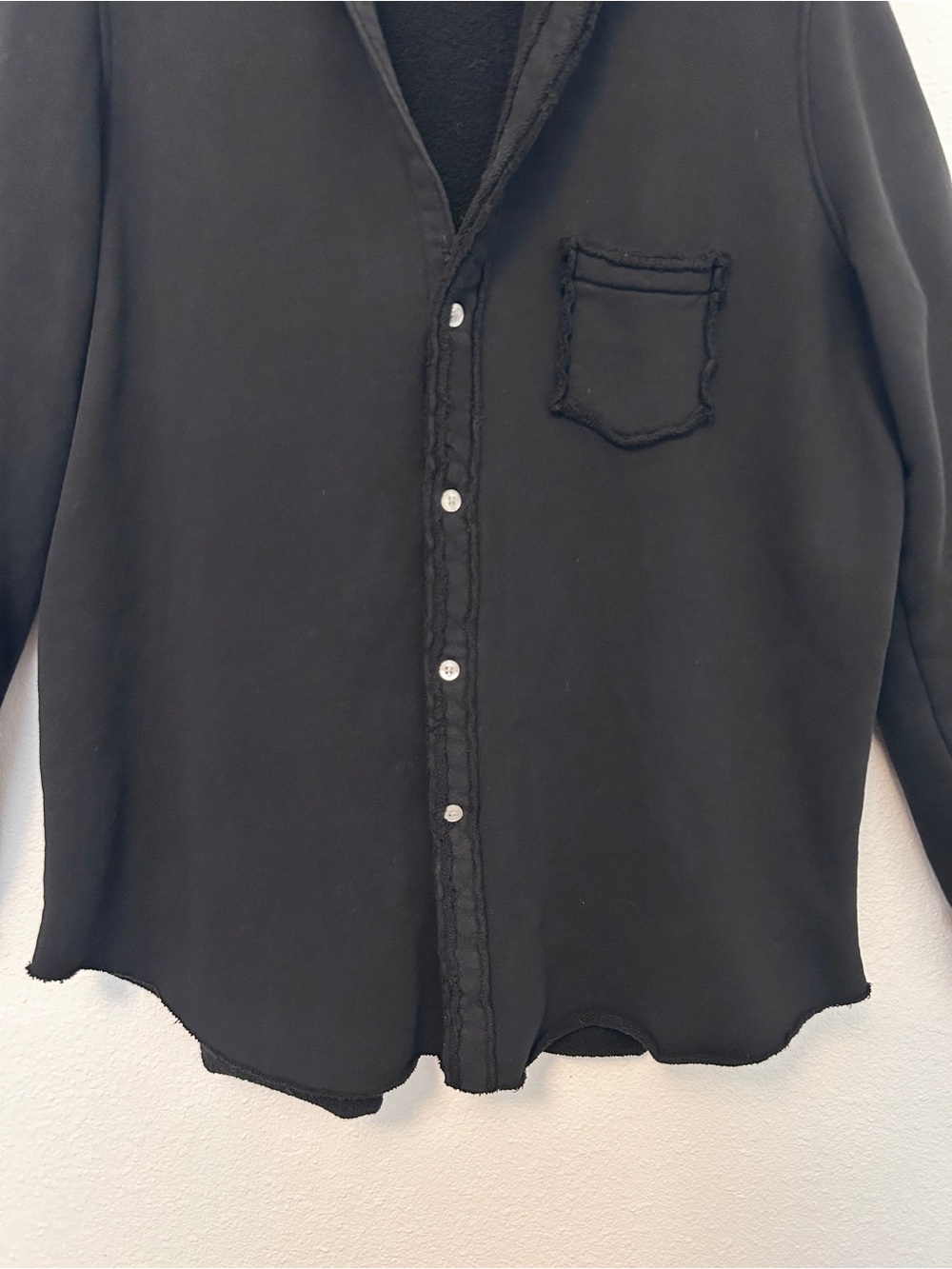 Frank & Eileen Triple Fleece Relaxed Button Up Shirt Raw Edge Black Size Large - Picture 6 of 13